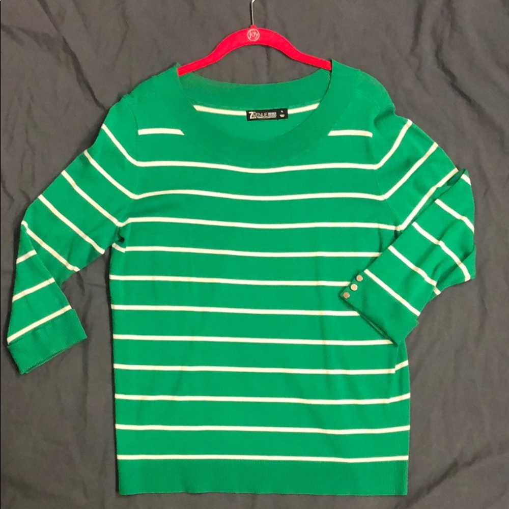 Kelly Green and White Striped Sweater